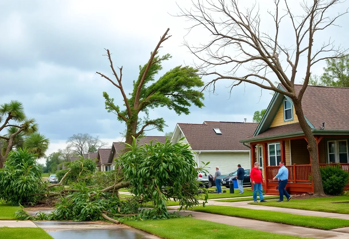 Damage caused by a storm in Lexington County, showing debris and downed trees
