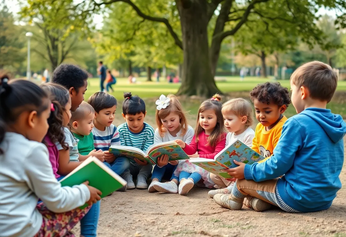 Children enjoying storytime in the park