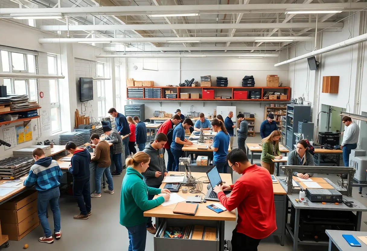 Students practicing trade skills in a Midlands Technical College workshop.