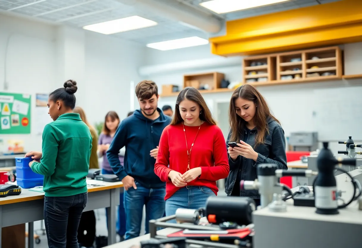 Students engaged in hands-on training at a technical college