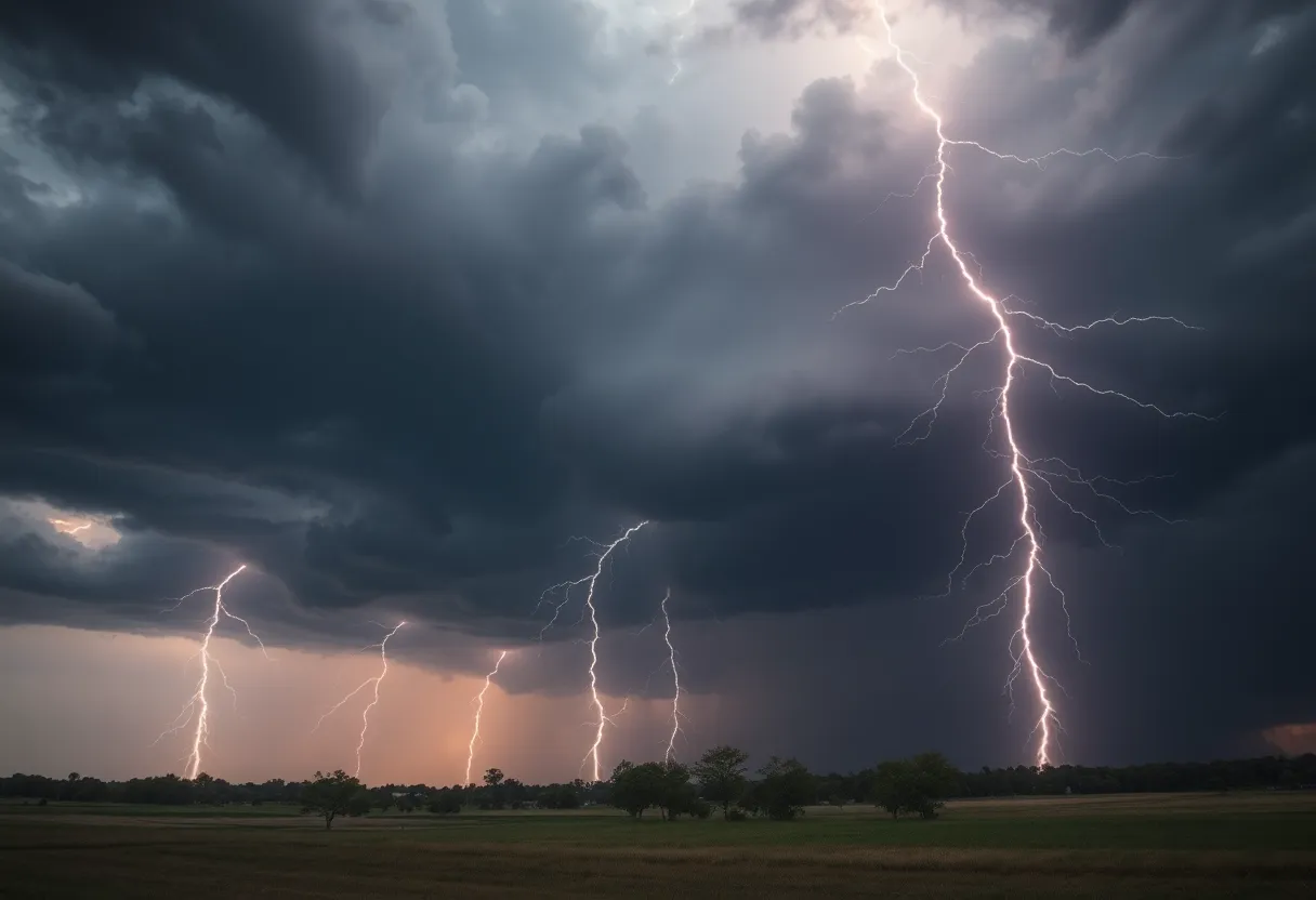Dramatic thunderstorms and tornadoes over Southern landscape
