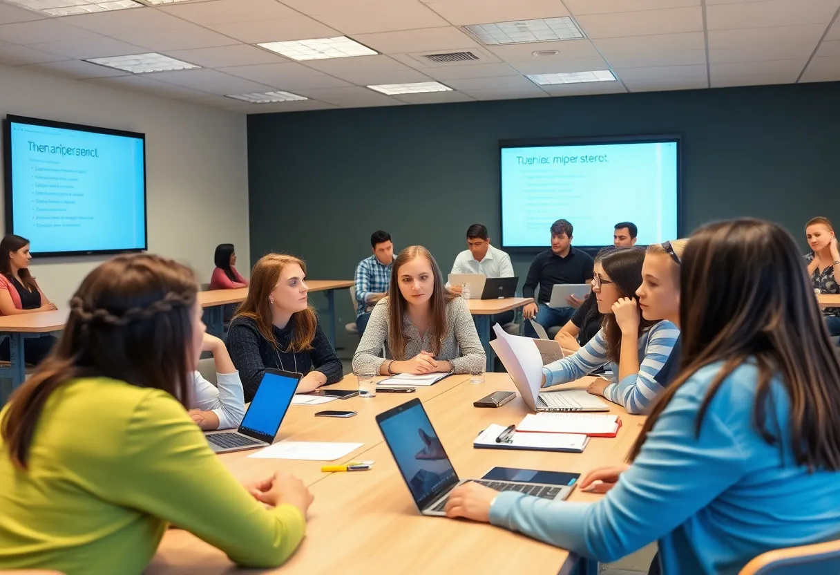 Students at Tresham College participating in a technology workshop