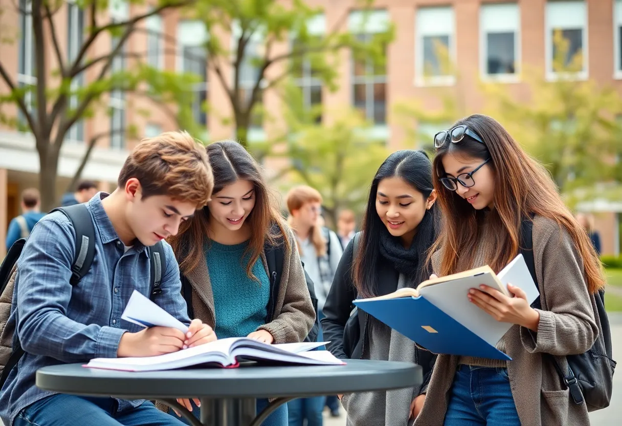 Students studying on a university campus