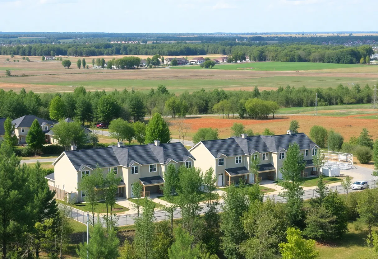 Aerial view of Avanti Townhomes construction site in Lexington County