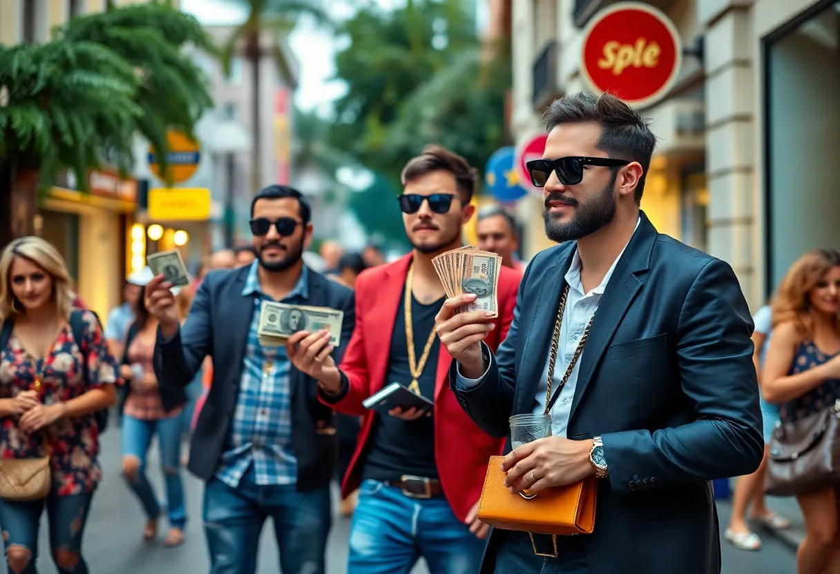 Representation of financial crime with cash and luxury items