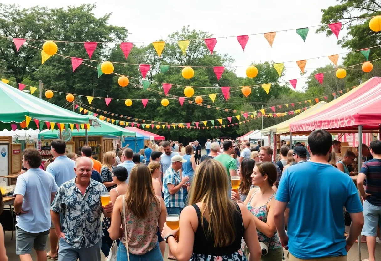 People enjoying the Brew at the Zoo event with craft beer and food.