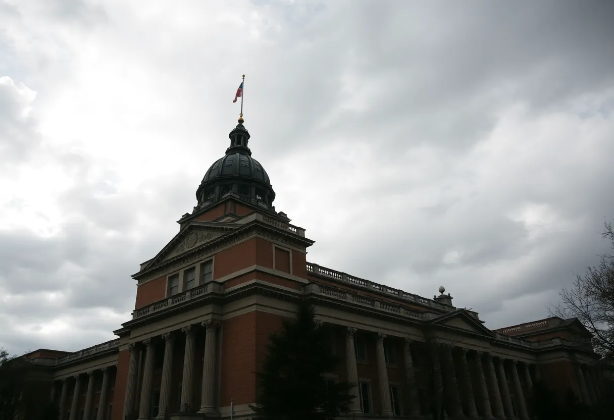 Cayce City Hall amidst cloudy skies