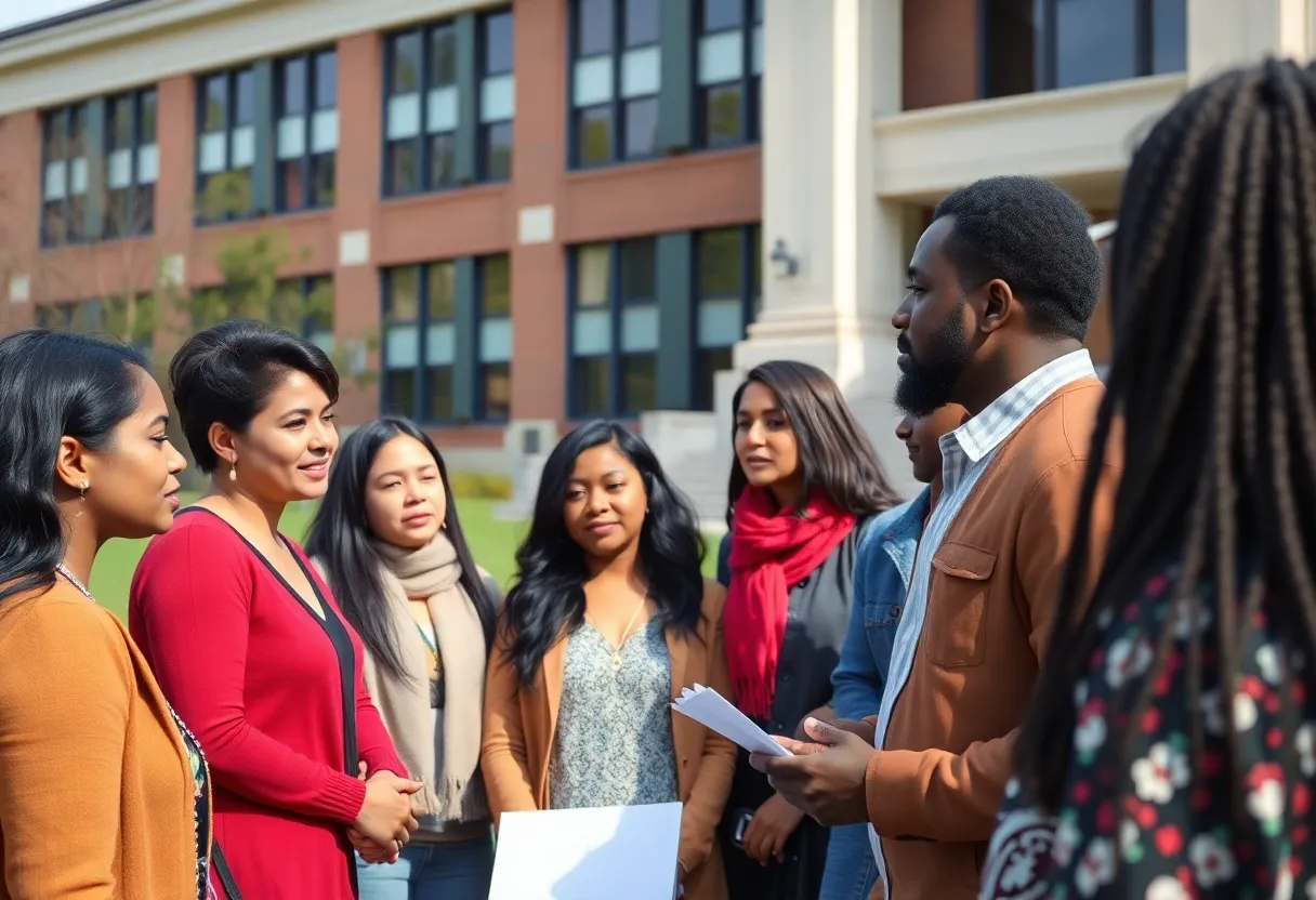 Group discussing American democracy outdoors