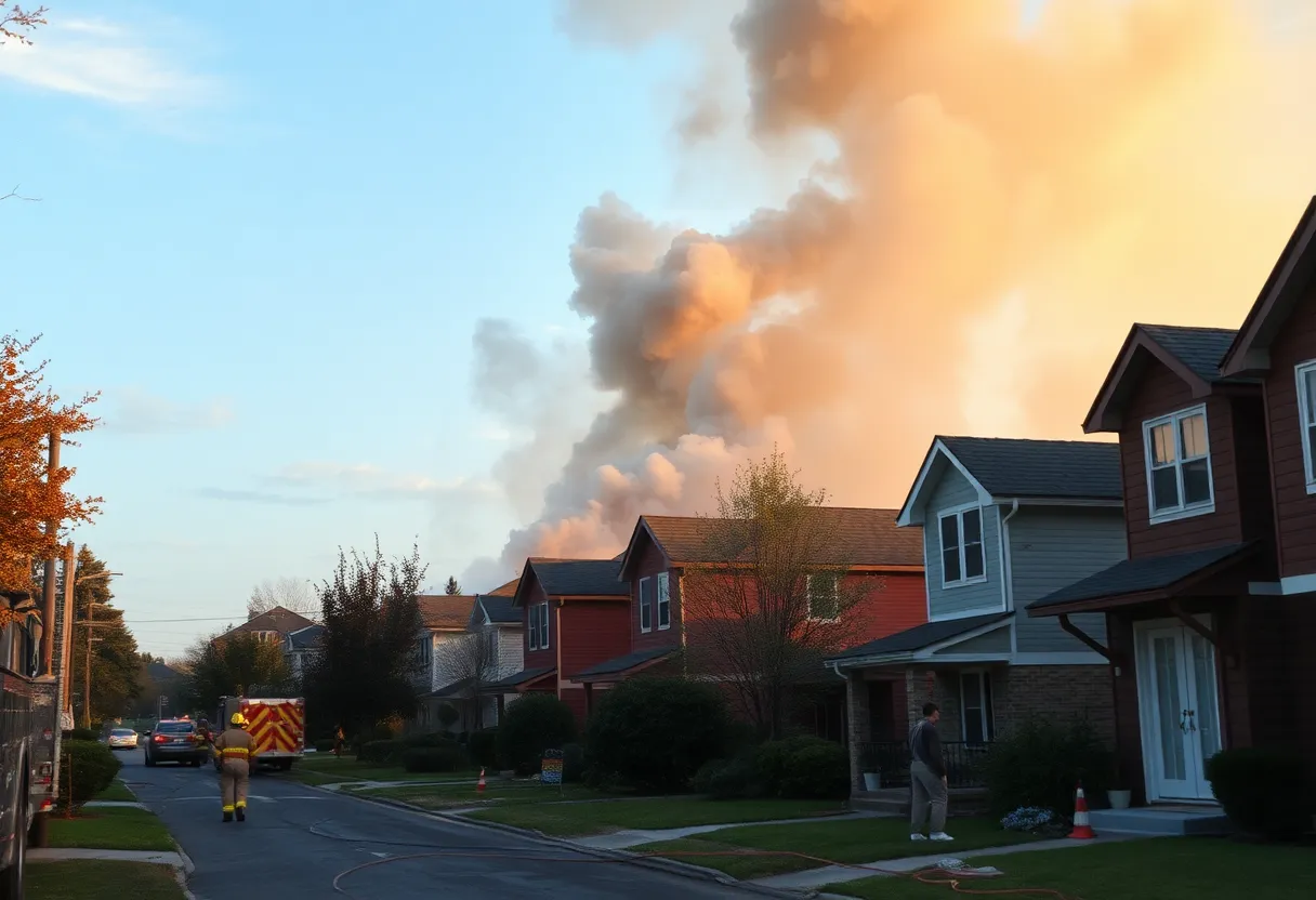 Smoke rising from homes affected by fire in Columbia due to lightning strike.