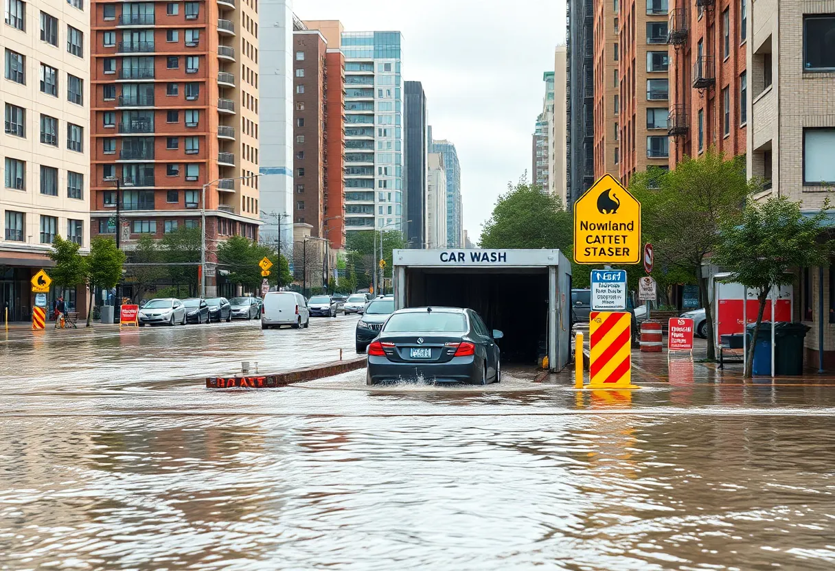 Flooding at the site of Constan Car Wash in Columbia