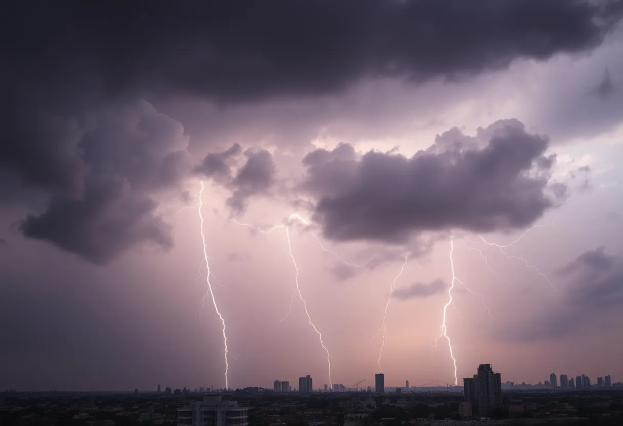 Dark storm clouds over Columbia SC signaling extreme weather conditions