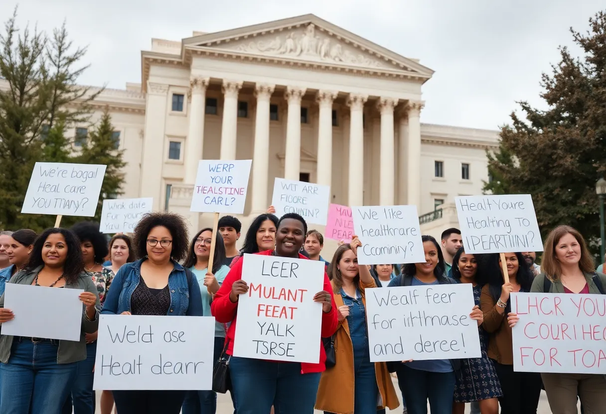 Diverse group protesting government policy