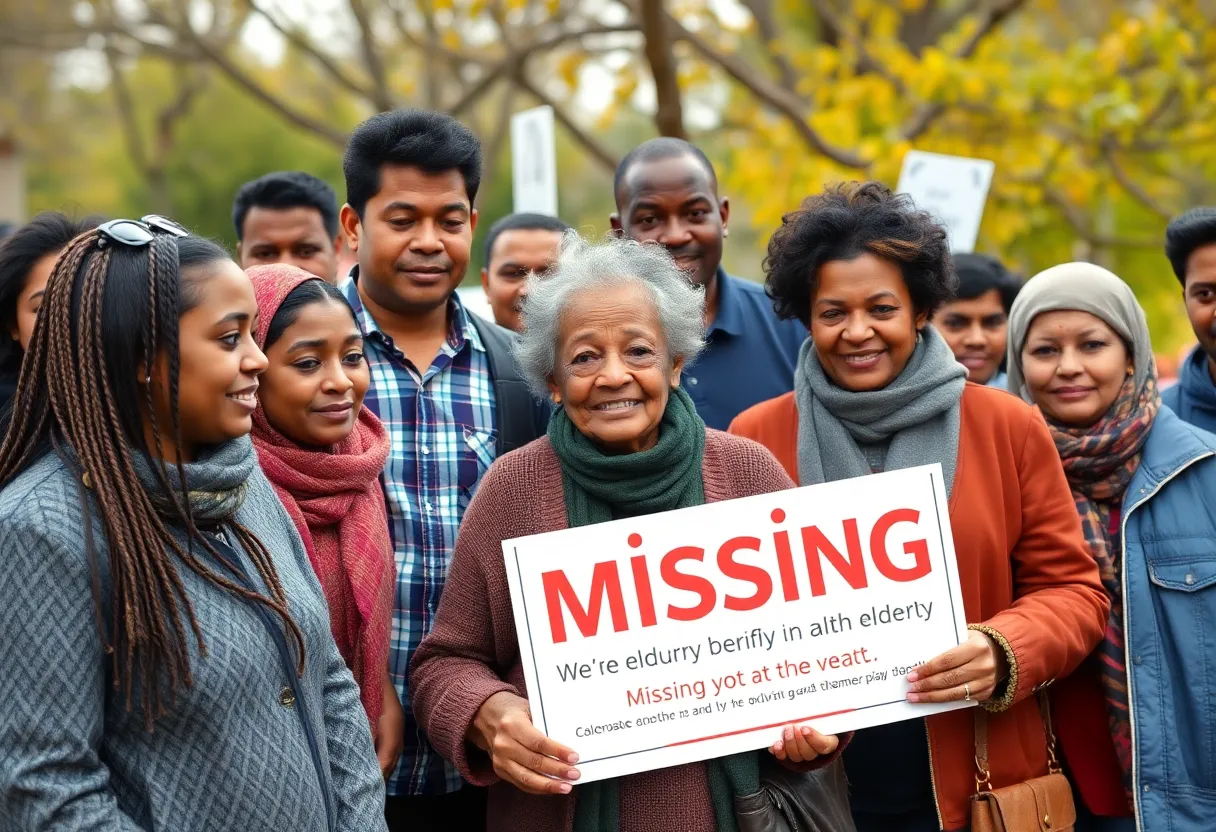 Community members searching for a missing elderly man together