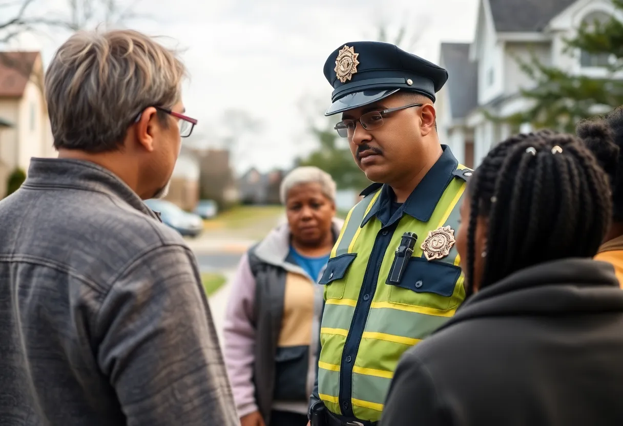 Police officer engaging with community members for crime prevention