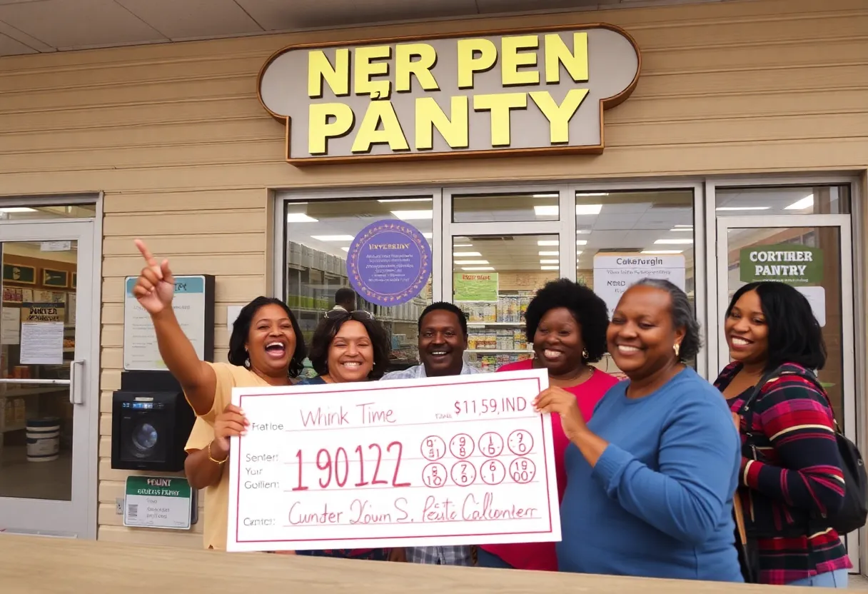 Community members celebrating a lottery win at Corner Pantry in Camden, SC