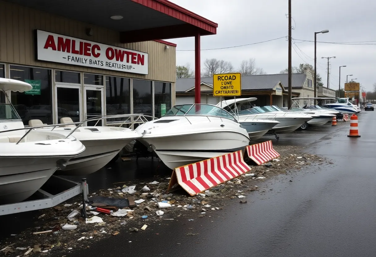 Damaged boat inventory at Mountain Top Marine in Lexington County
