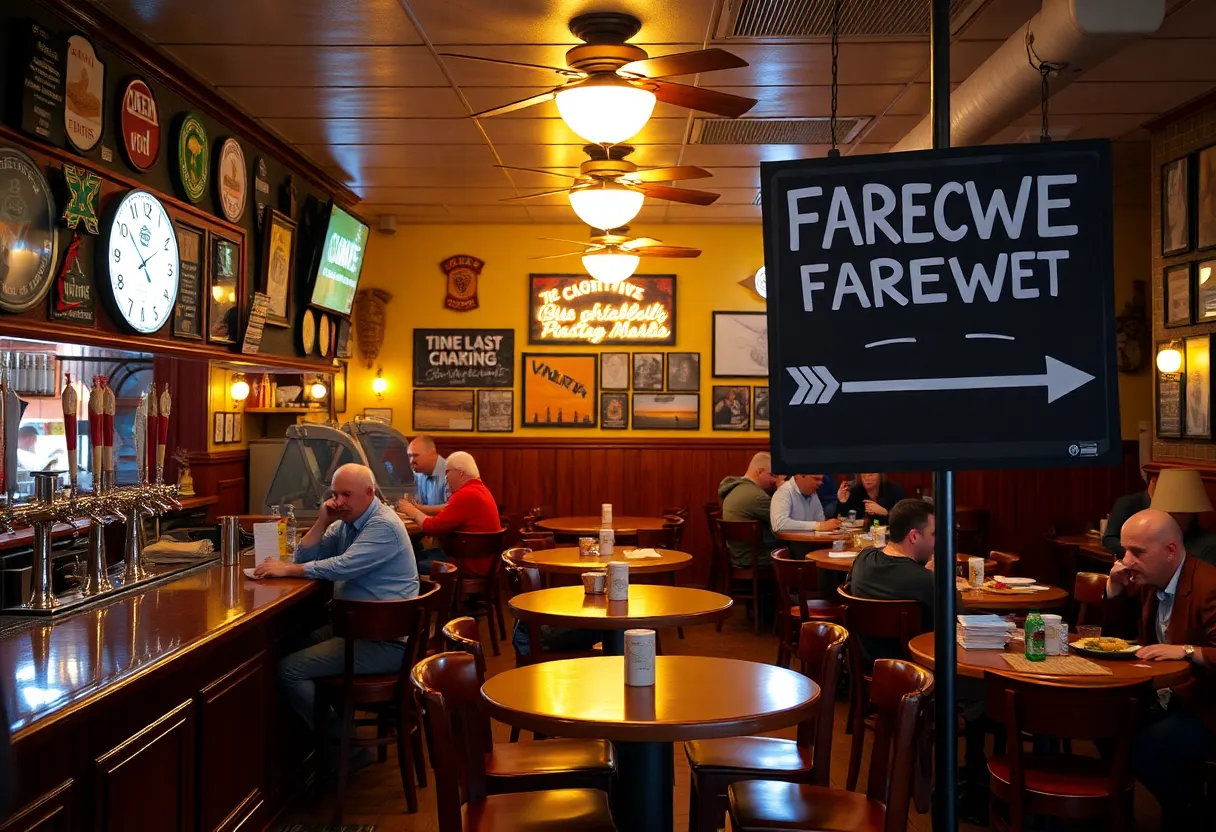 Interior of Tap House during final farewell days with patrons