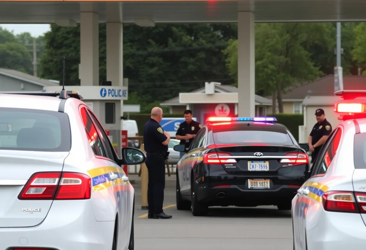 Police presence at a gas station following a shooting incident