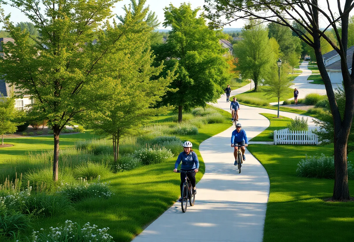 Conceptual image of Jackson Creek Greenway trail with pedestrians and cyclists