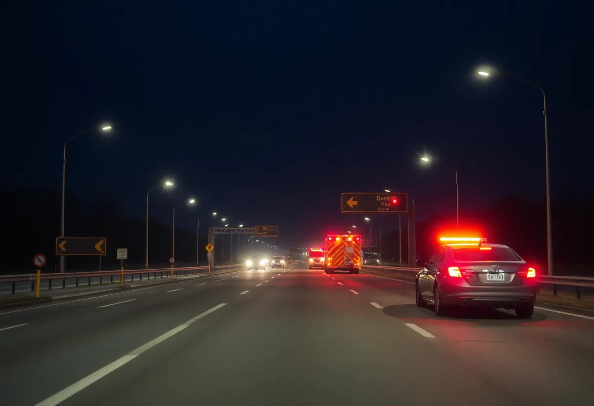Police lights at a car accident location in Lexington County
