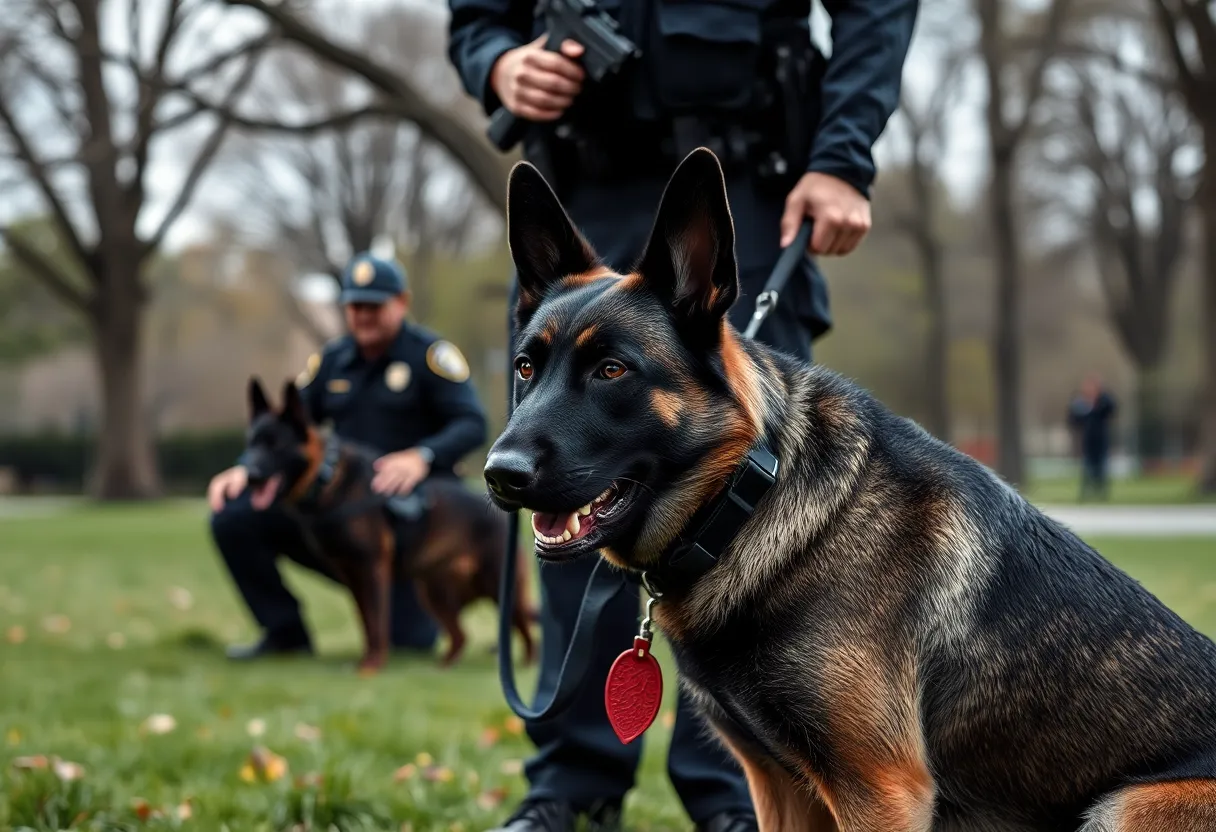 Police K-9 officer in training with its handler