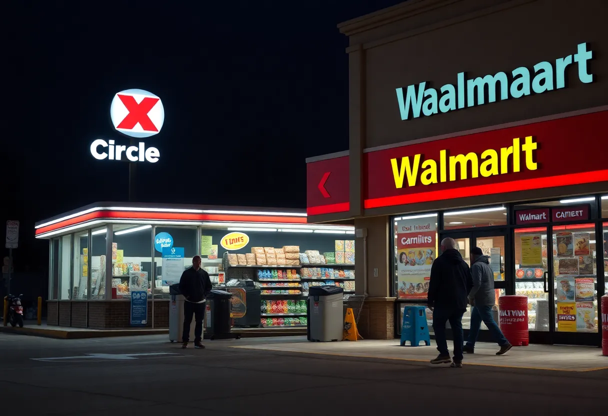 Retail environment with community members and police seeking information