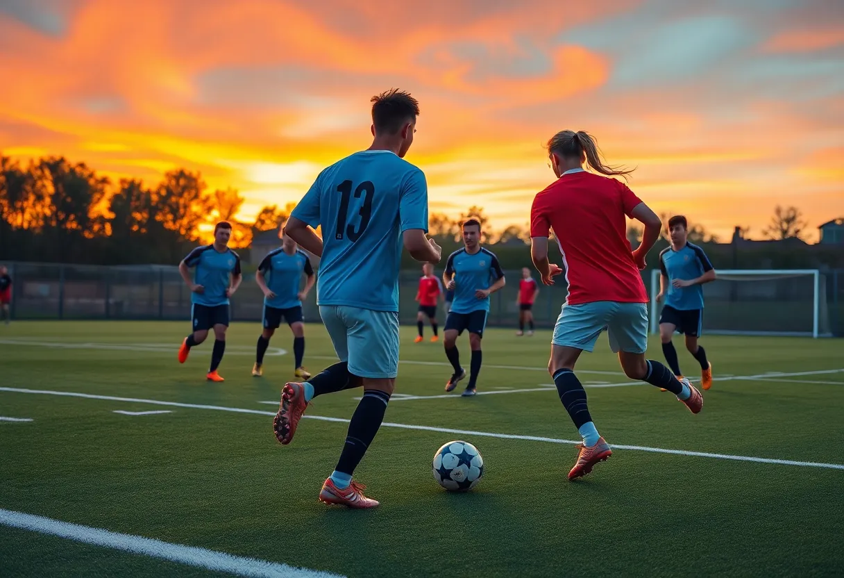 Lexington Sporting Club players training on the soccer field