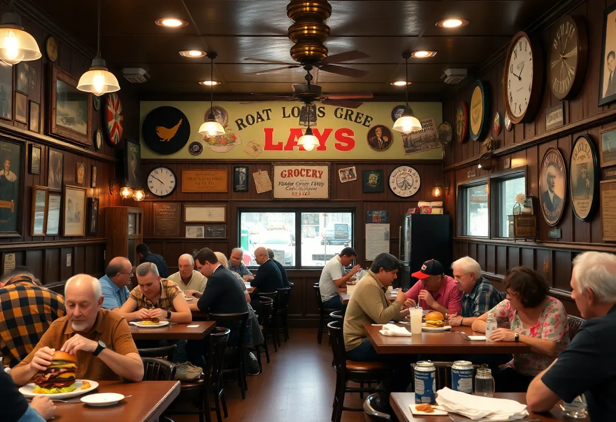Interior of Mack's Cash Grocery with dark wood decor and memorabilia