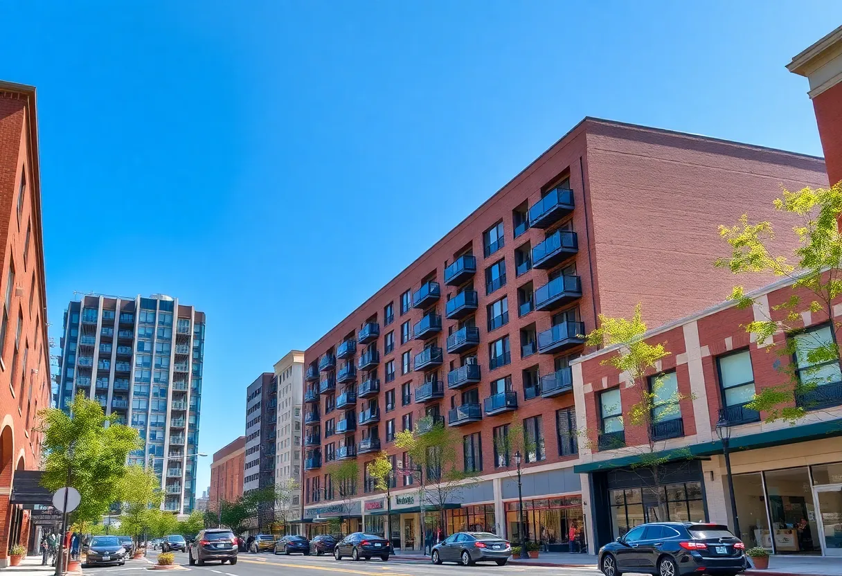 Aerial view of mixed-use developments in Columbia SC