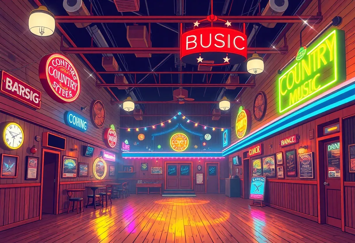 Interior of Skyline Club showcasing vintage decor and a dance floor