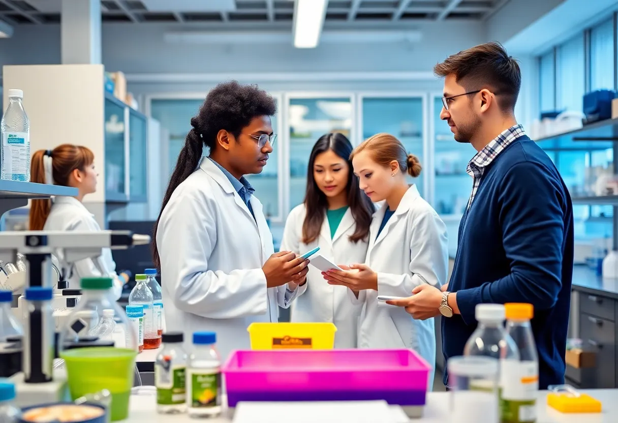 Students conducting biomedical research in a lab setting