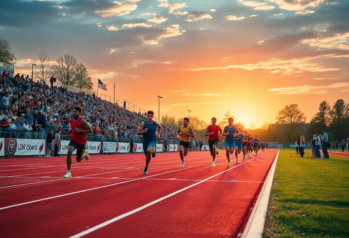 Sprinters competing in a college track and field event