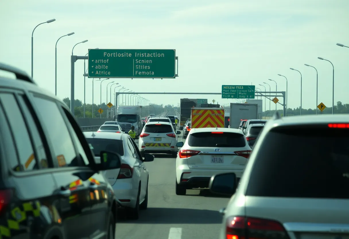 Traffic scene on I-20 with emergency responders in Lexington County.