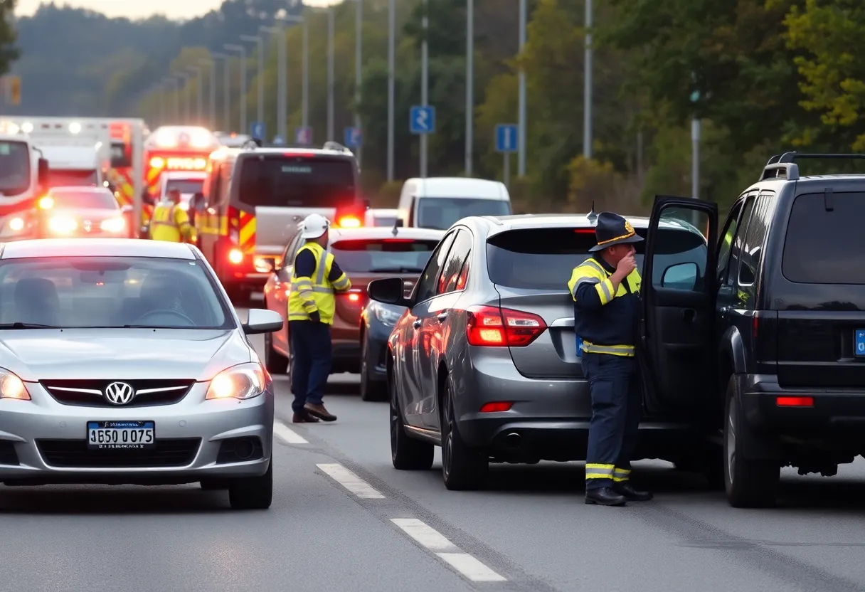 Emergency responders at a vehicle accident scene