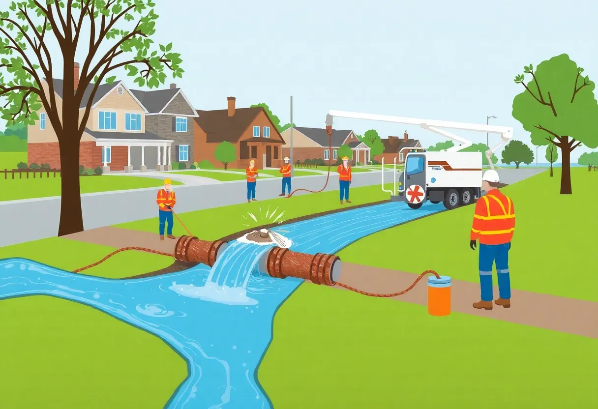 Utility workers repairing a broken water main in Lexington County