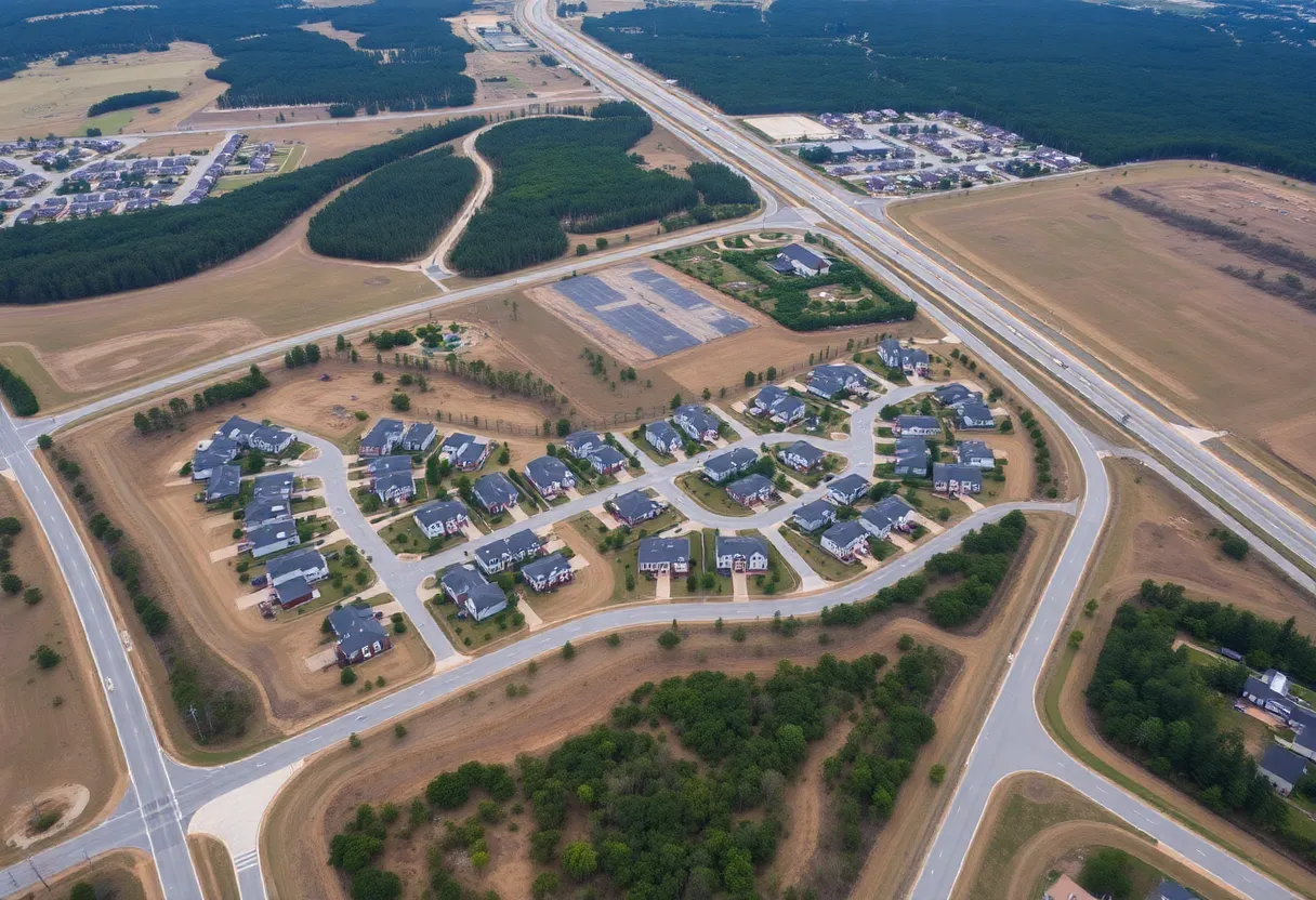 Aerial view of the proposed Avanti Townhomes development site in Lexington County, SC.