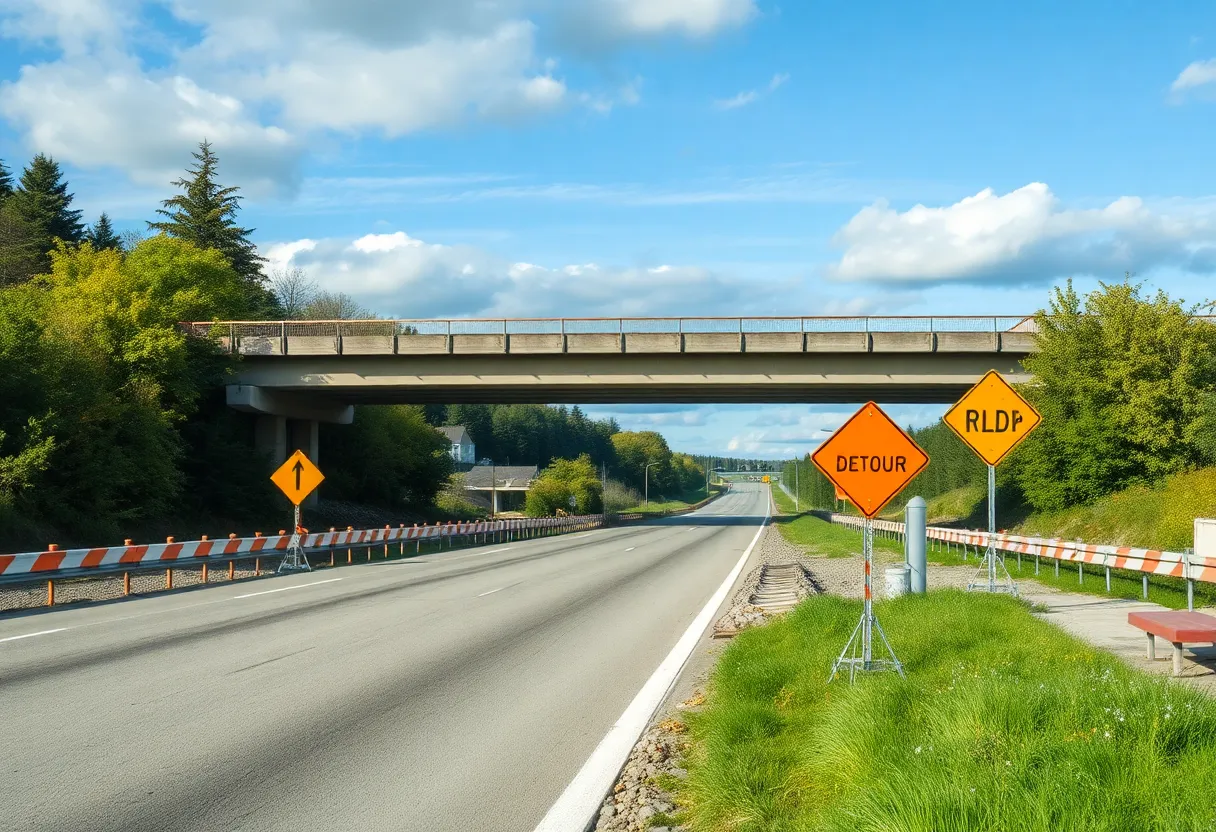 Calks Ferry Road bridge under repair with construction signs