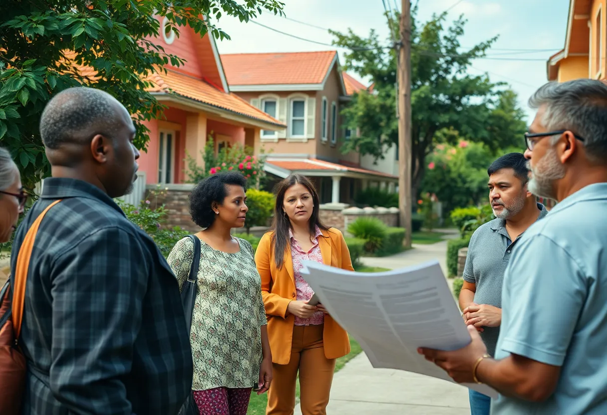 Residents discussing hotel development concerns in Cayce.
