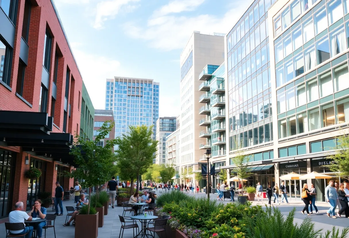 Rendering of the new Municipal Complex and surrounding community space in downtown Columbia.