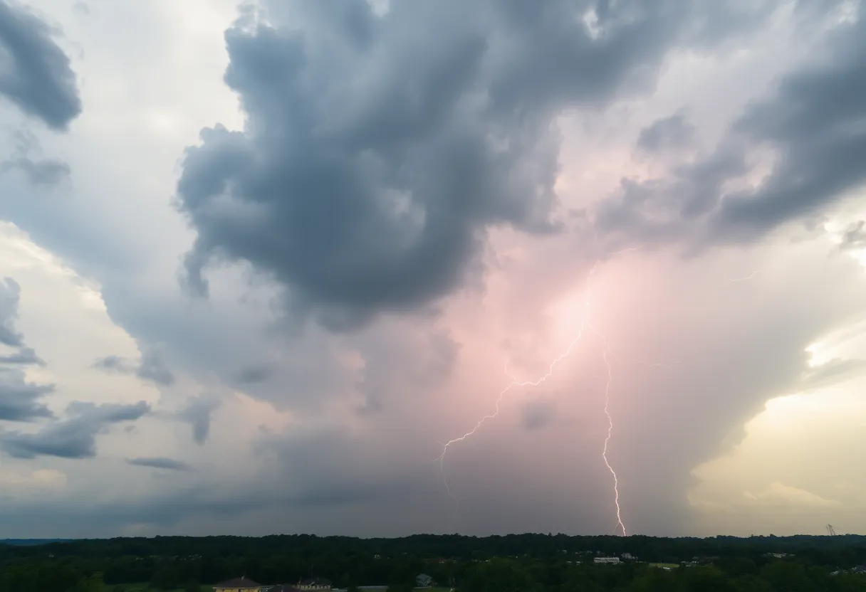 Dramatic storm clouds over Columbia, South Carolina during severe thunderstorms.