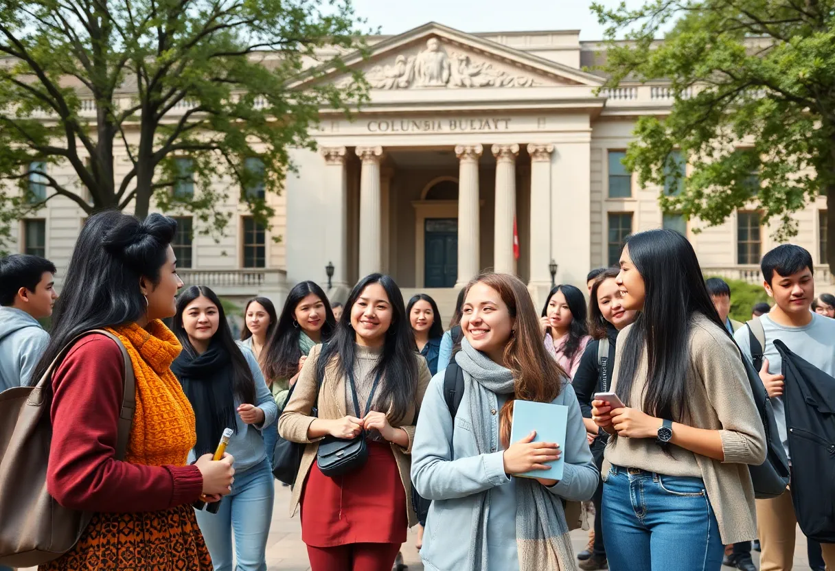 Students interacting on Columbia University campus