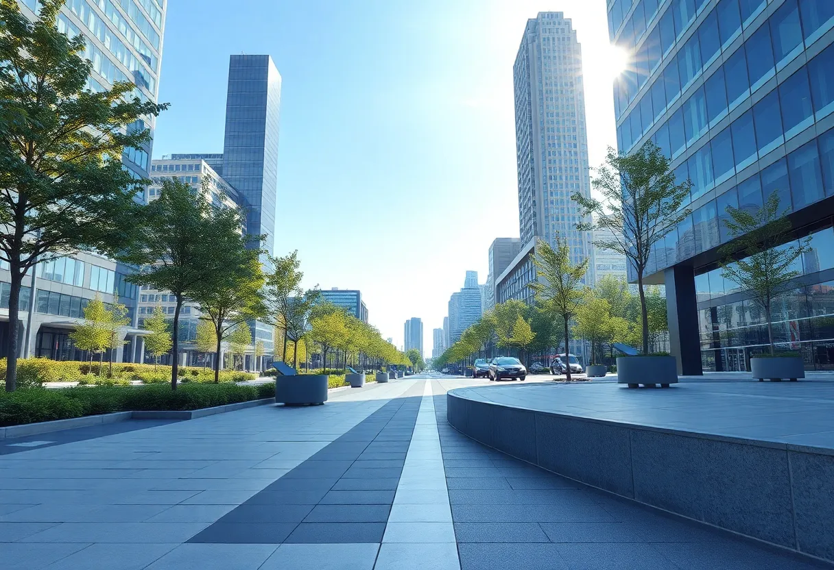 Urban area in Columbia, S.C. with smart surfaces and trees