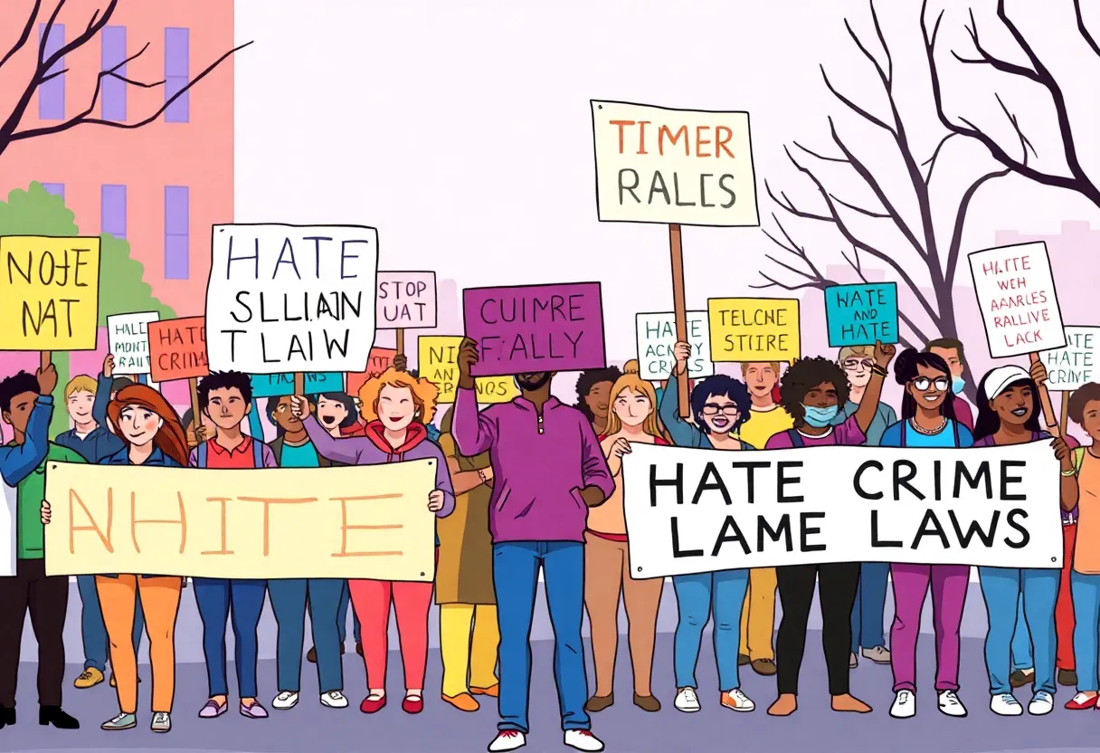 Community members rallying together for hate crime legislation