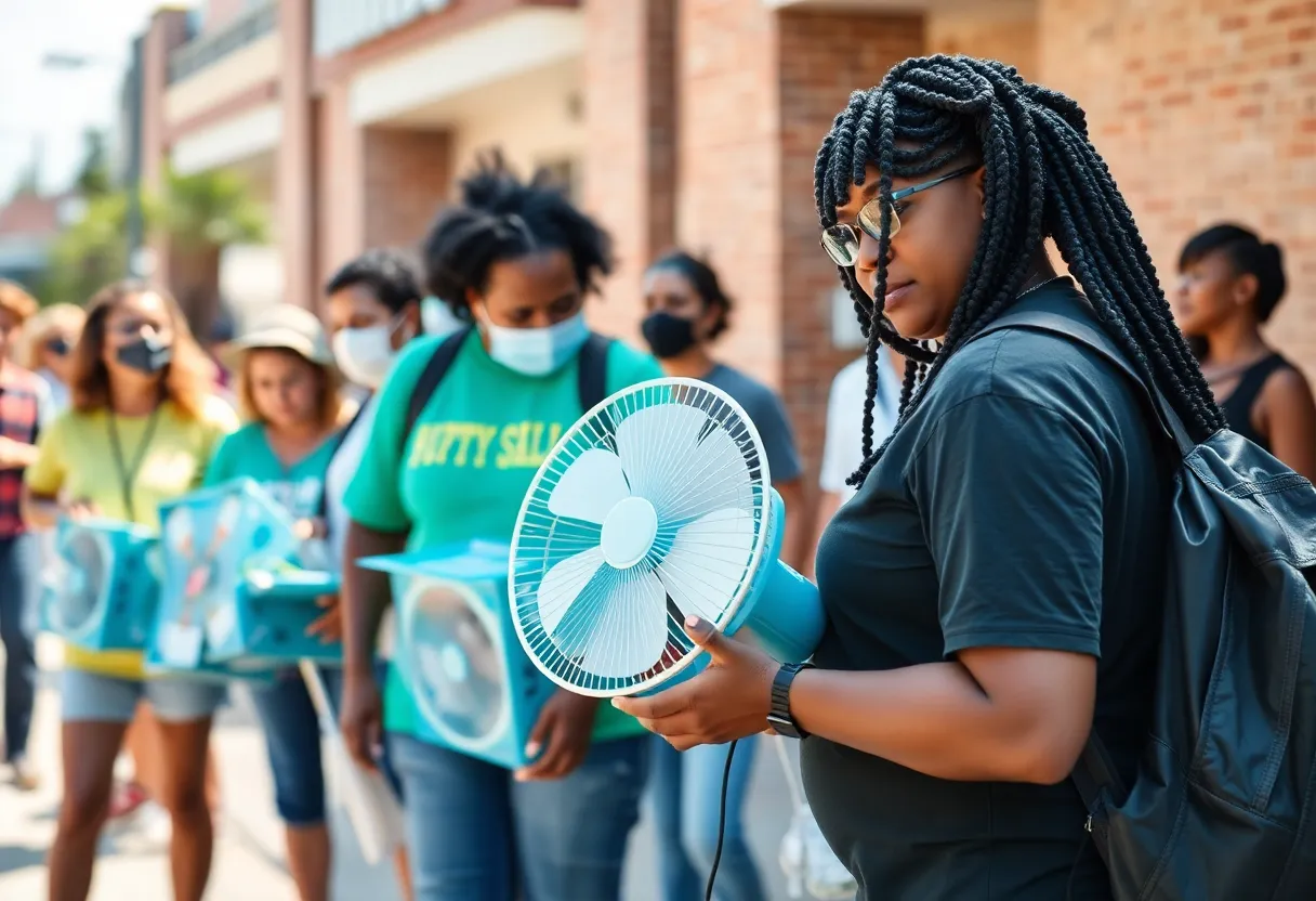 Volunteers distributing box fans in the community