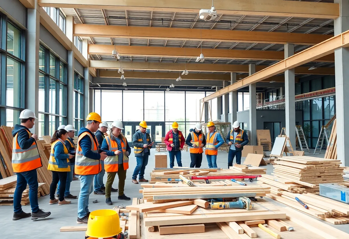 Students training at a construction college