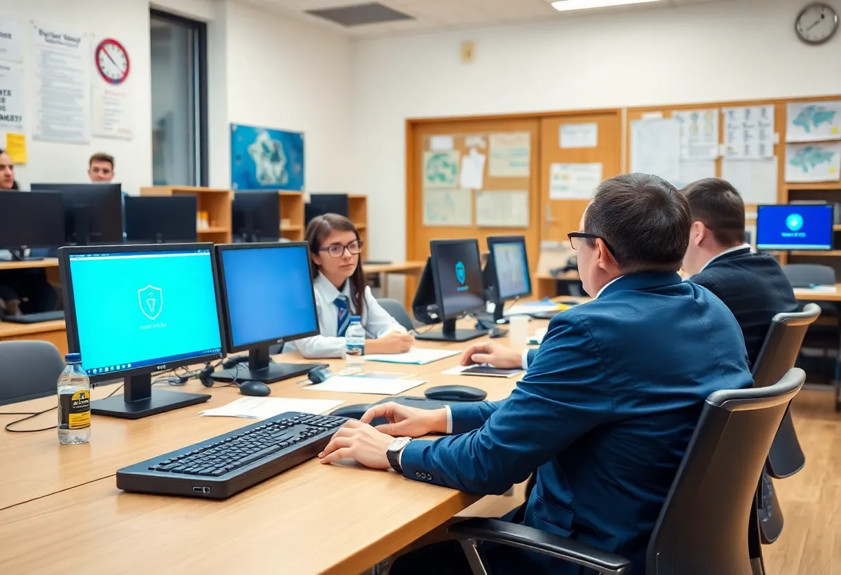 School officials discussing cybersecurity measures