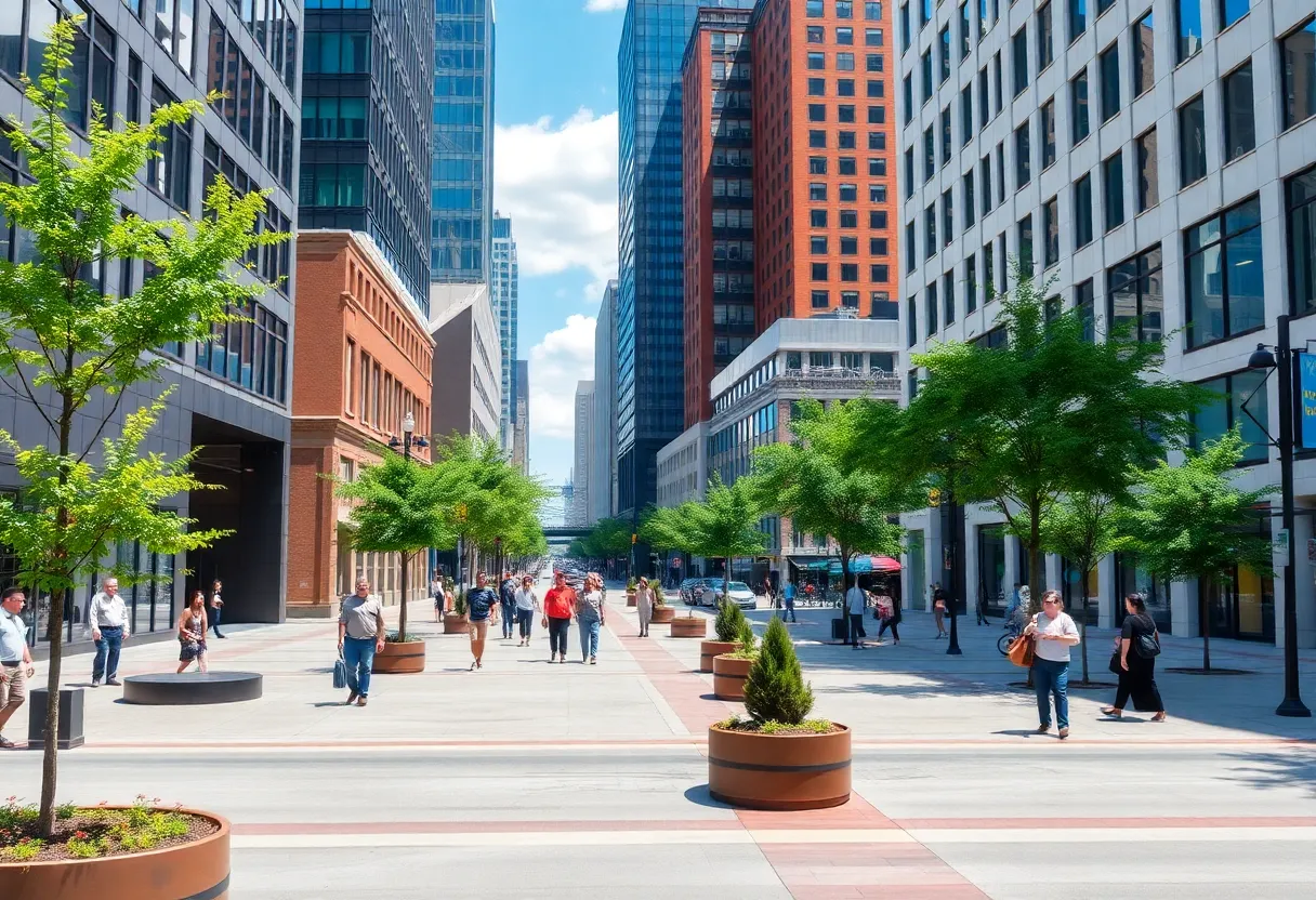 Revitalized downtown Columbia with modern buildings and public spaces
