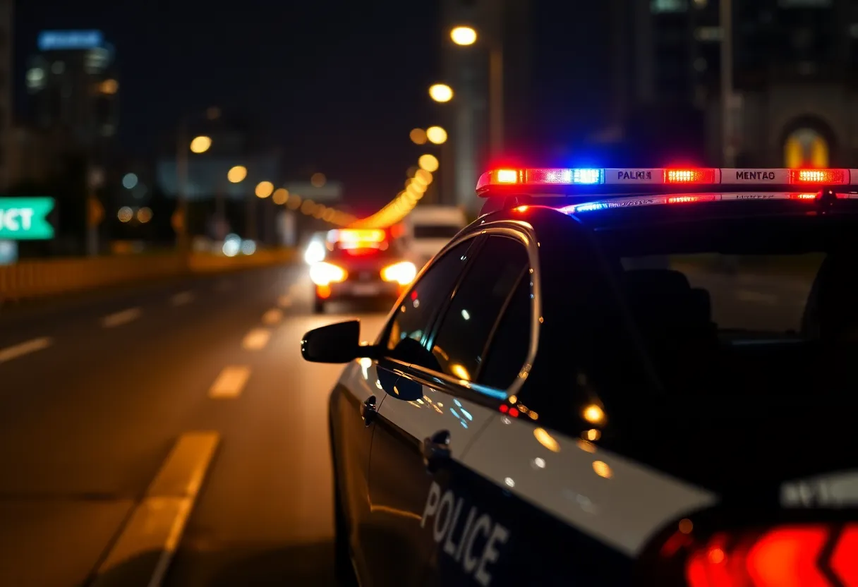 Police car conducting a traffic stop at night