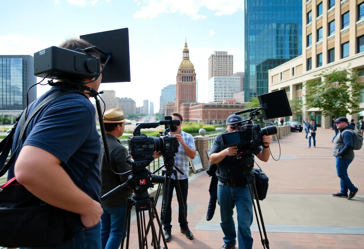 Production set of Straight Shot film in downtown Columbia