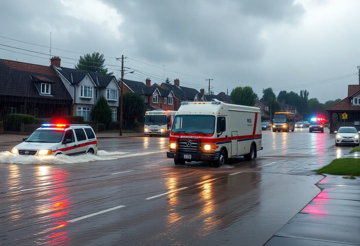 Flash flooding on streets in Aiken, SC during severe thunderstorms